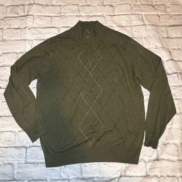 Dockers Olive Green Sweater 1/4‎ Zip Argyle Pullover Knit Top L - Picture 1 of 6